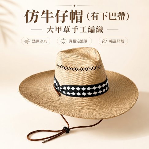 大甲草手工編織粗編寬紳士帽